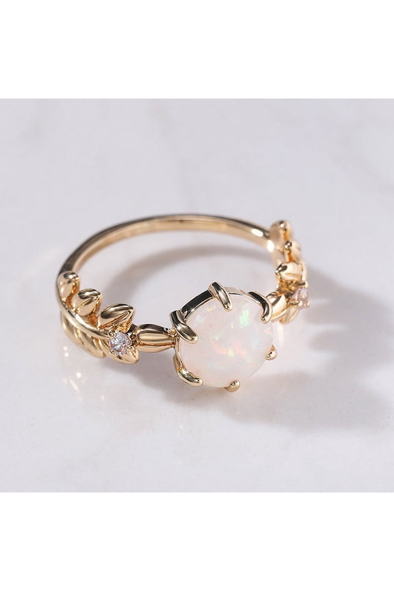 Retro Gold Alloy Artificial Opal Resin Ring for Women European and American Style Lightweight Fashion Jewelry