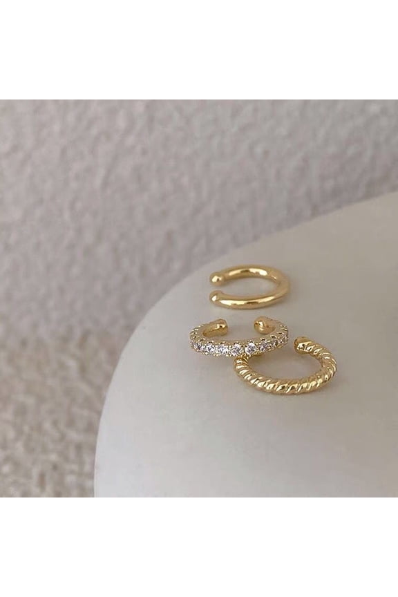 Retro Gold Full Diamond Ear Cuff Set Exquisite High End Personalized Cold Style Christmas Earrings