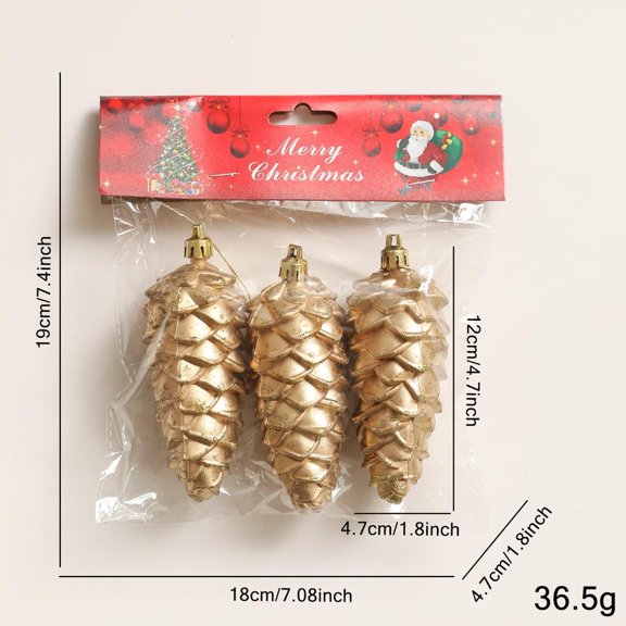 Retro Gold Glitter Christmas Pine Cone Ball Ornaments Star Hanging Pendants Merry Christmas Decoration for Home Xmas Tree Decor