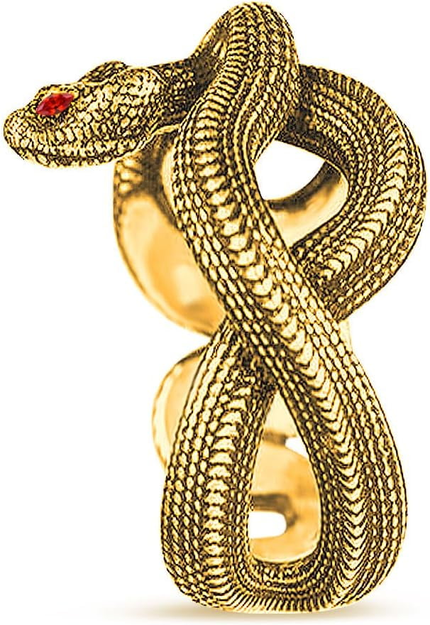 Wrap Snake Ring For Women - 14K Gold Plated Gothic Twist Ring, Adjustable Sizes