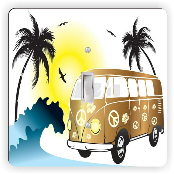 Retro Gold Van on Beach Green - Light Switch Plate Cover - Single Toggle Switch Plate - Single Toggle Cover