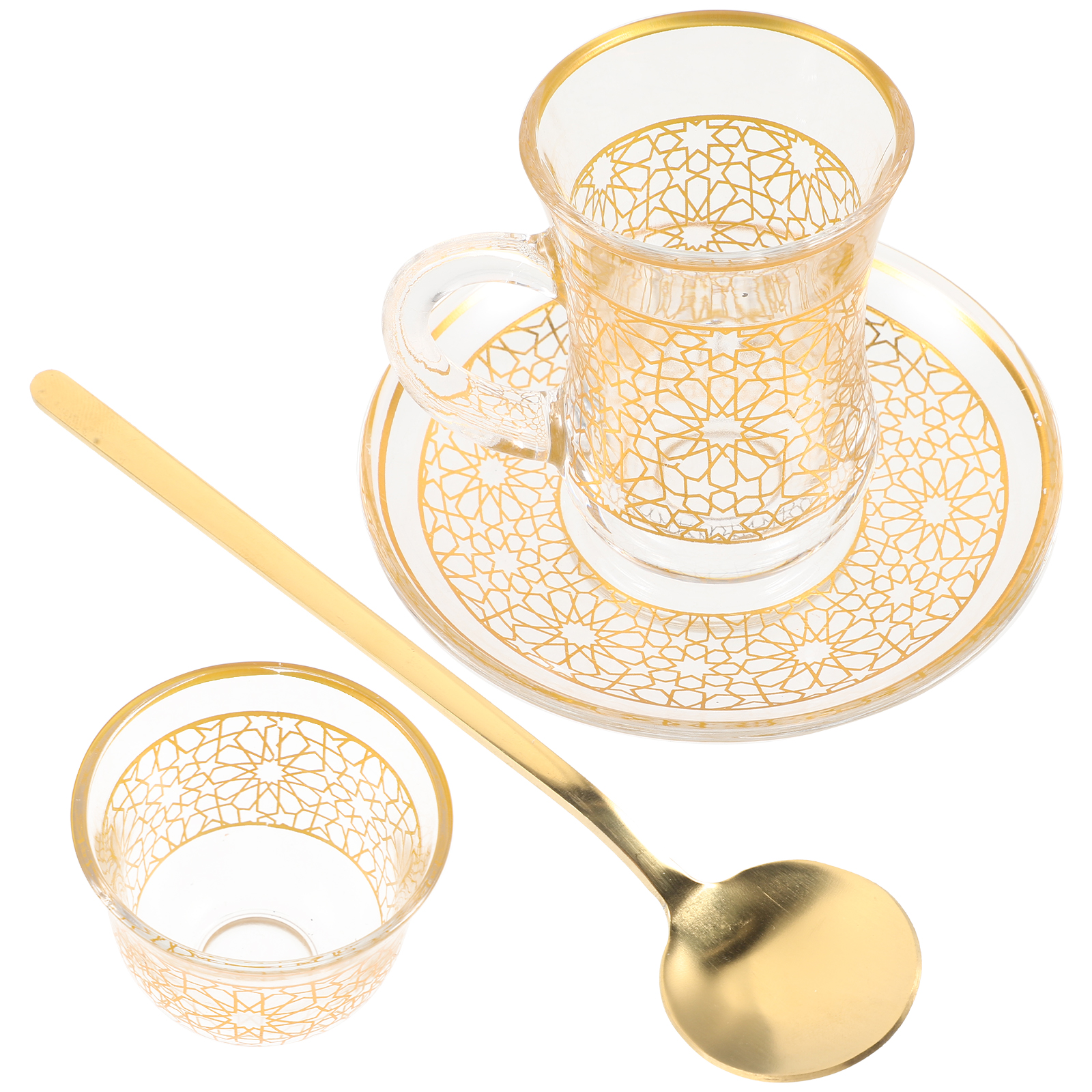 Retro Goldrimmed Coffee Cup Arabic Home Restaurant Set Printed Glass