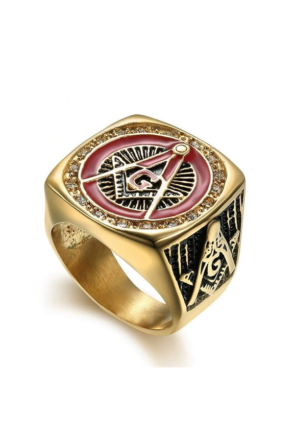 Retro Golden 14K Yellow Gold Freemasonry Rings for Men Punk Hand carving Jewelry Masonic All-seeing Eye Shaped Gift
