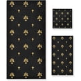 thumbnail image 1 of Retro Golden Fleur-de-lis Royal Lily Black Soft Luxury Decorative 3 Pieces Towels Set, 1 Bath Towel+1 Hand Towel+1 Washcloth, Multipurpose for Bathroom, Hotel, Gym, Spa and Kitchen, 1 of 5