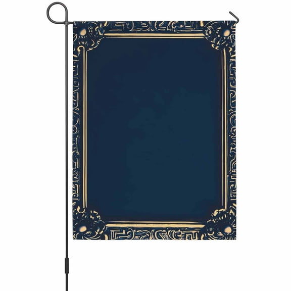 Retro Golden Flower Border Garden Flags For Outdoor, Navy Blue Vintage Small Double Side Yard Flags Weather Proof Garden Decor for Lawn Outside Holiday 12 x 18 Inches