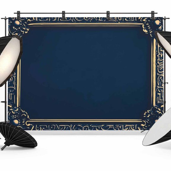 Retro Golden Flower Border Photography Backdrop 7x5FT, Navy Blue Vintage Photo Backdrops, Background for Photography Studio Photo Studio Background, Back Drop for Photoshoot