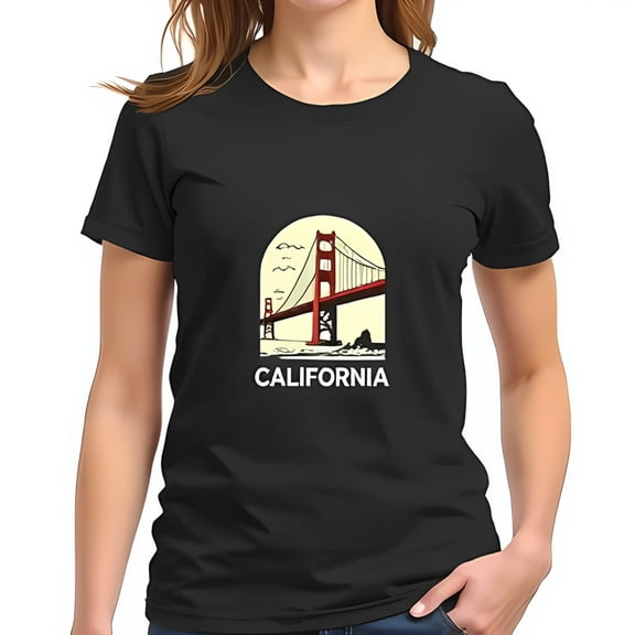 Retro Golden Gate Bridge Graphic T-Shirt for Women - California Design Short Sleeve Cotton Tee Vintage Travel Style