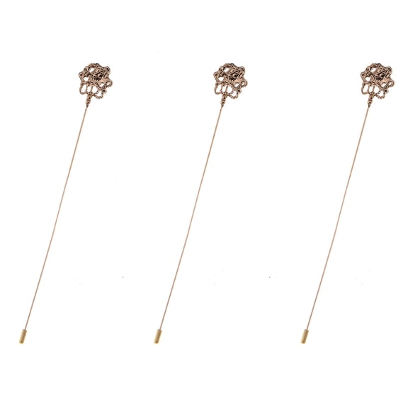 Retro Golden Hat Pin Hollow Out Design Long Stick Pin Vintage Tribal Style Brooch Fashion Accessories(Pack Of 3)