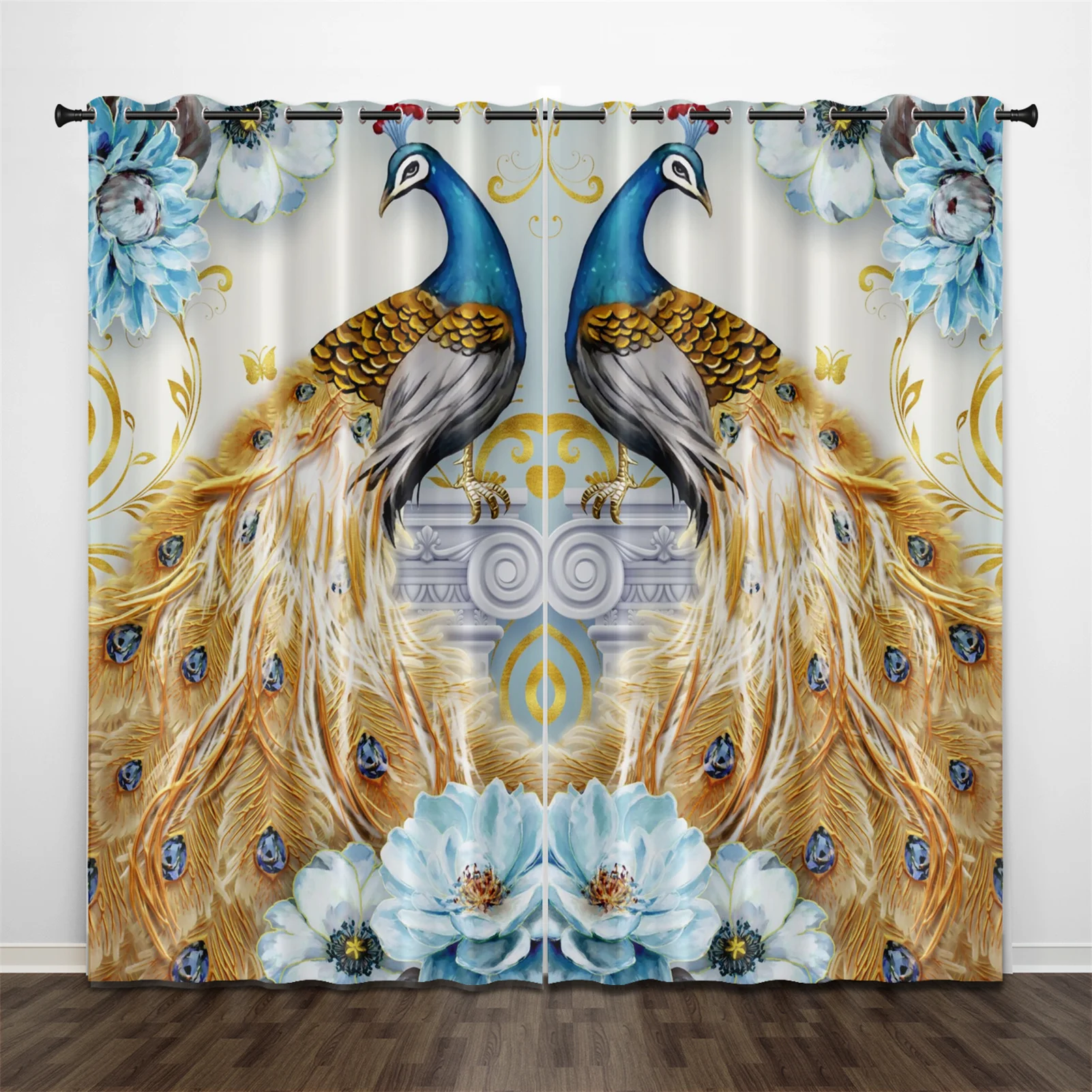 3D Peacocks And Trophy 2117 Curtains Drapes