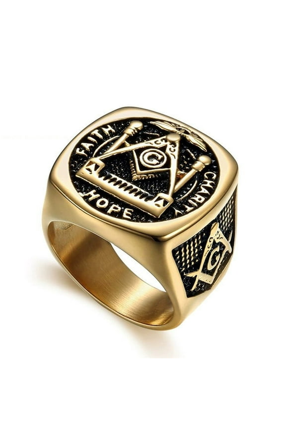 Retro Golden Silver Color Freemasonry Rings for Men Punk 14K Yellow Gold Hand carving Jewelry Masonic All-seeing Eye Shaped Gift