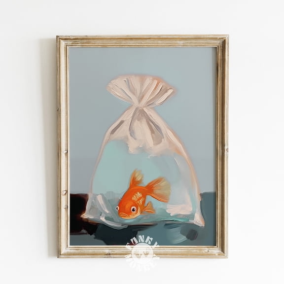Retro Goldfish Preppy Funky Wall Art, Unframed Paper Print Size 8x12
