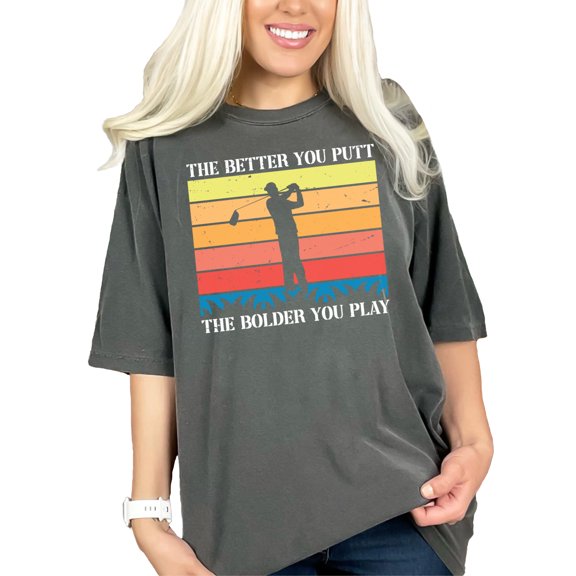 Retro Golf Swing Silhouette Vintage Style, Pepper Comfort Colors T-Shirt, Large