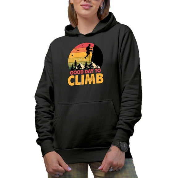 Retro Good Day to Climb - Mountain Climber or Rock Climbing Enthusiast, Black Hooded Sweatshirt or Hoodie, Small