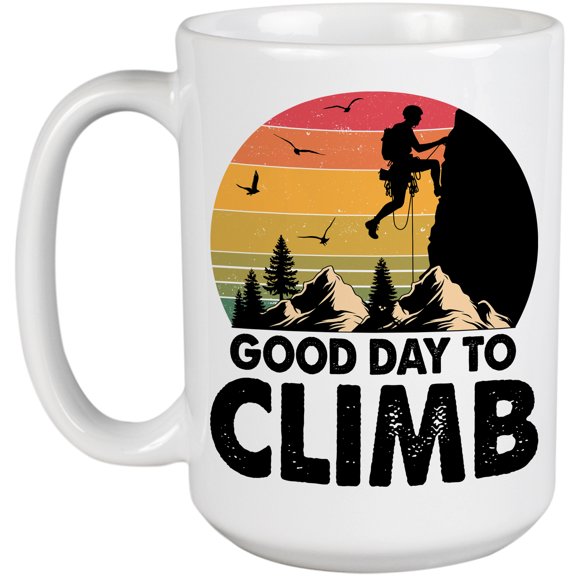 Retro Good Day to Climb, Mountain Climber or Rock Climbing Enthusiast, White 15oz Ceramic Mug