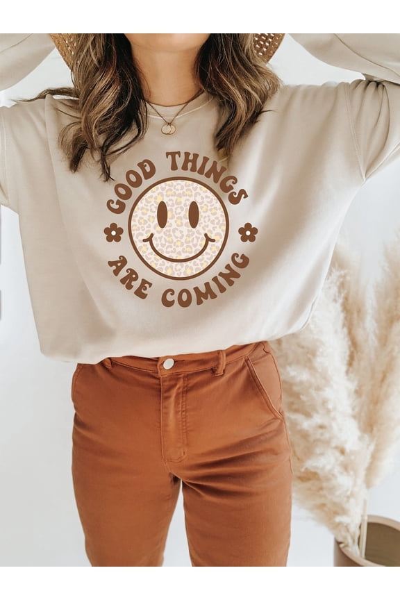 Retro Good Things Are Coming Smiley Face Sweatshirt, Retro Inspirational Sweatshirt, Motivational Sweatshirt, Smiley Face shirt, Mental Health