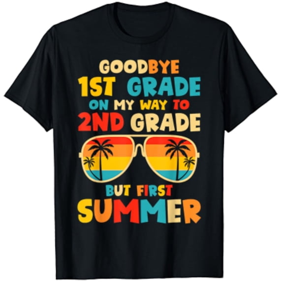 Retro Goodbye 1st Grade Hello 2nd Grade Summer Vacation Student T-Shirt Funny School Graduation Tee
