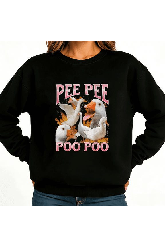 Retro Goose Meme Womans Print Sweatshirt Graphic Sweatshirt White Black S-3XL Casual Soft Fleece Tops