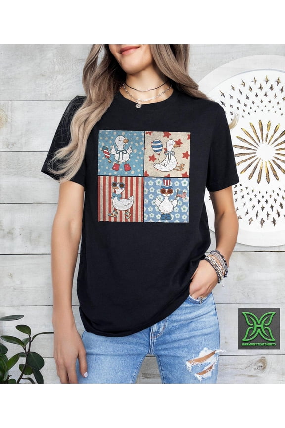 Retro Goose Shirt for 4th of July Independence Day,Fourth of July Goose Shirt, USA Tee,Patriotic Goose Tee,America Coquette Women Gift Tshirt All Size S-5XL