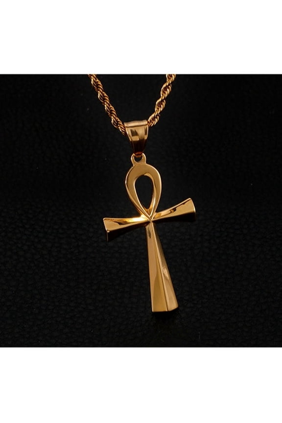 Retro Gothic Cross 14K Yellow Gold Pendant Necklace Men's Personalized Punk Religious Trend Lucky Jewelry