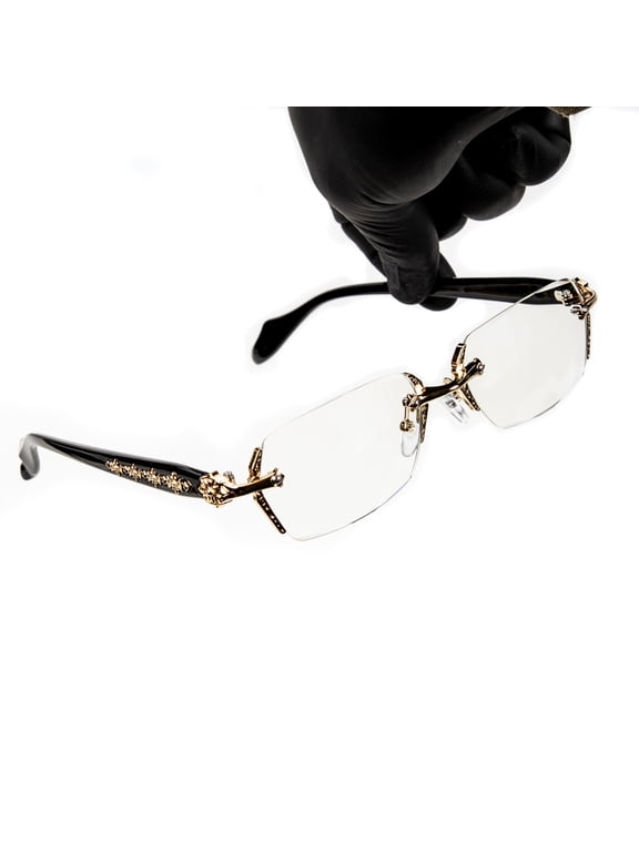 Retro Gothic Cross Style Vintage Designer Edge Cut Rimless Clear Lens Gold Frame Eyewear Unisex Square Frameless Mens Women Clear Tint Hip Hop Luxury Eye Glasses