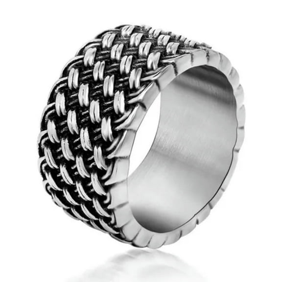 Retro Gothic Design Men's Jewelry Titanium Steel Punk Band Weave Ring Size 7-12