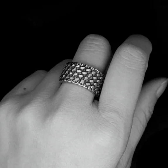 Retro Gothic Design Men's Jewelry Titanium Steel Punk Band Weave Ring Size 7-12