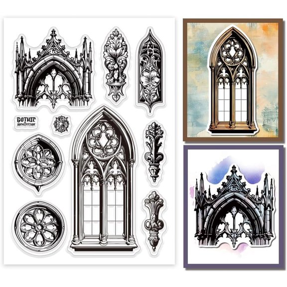 Retro Gothic Door Window Transparent Stamps for Scrapbooking Gothic Cathedral Architecture Silicone Clear Stamp for Card Making DIY Journal Embossing Photo Album Decor DIY Making