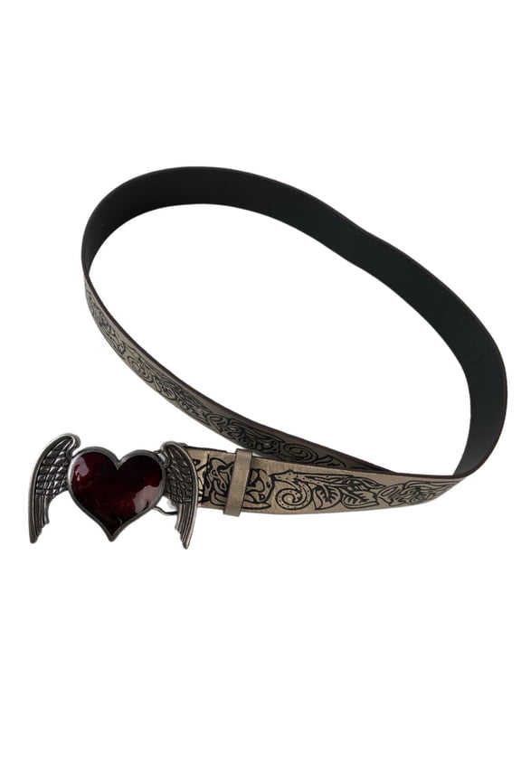 Retro Gothic Heart Wing Embossed Metal Chain Belt Unisex Accessory