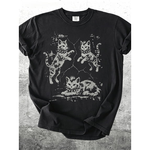 Retro Gothic Punk Spiked Cat Graphic Vintage Grunge Y2k Cotton Men's Women's T-Shirt