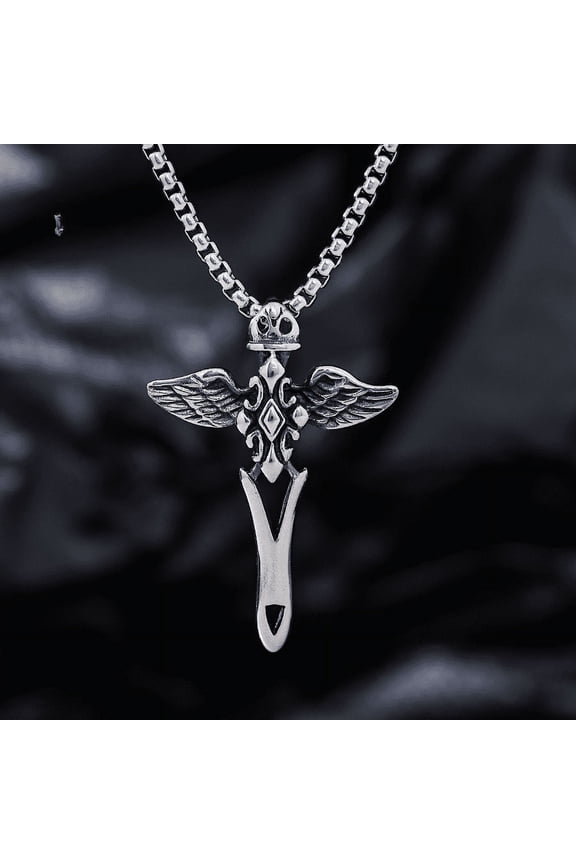 Retro Gothic Skull Grimace Cross Pendant Necklace for Men and Women 14K White Gold Punk Hip Hop Halloween Accessories Gift