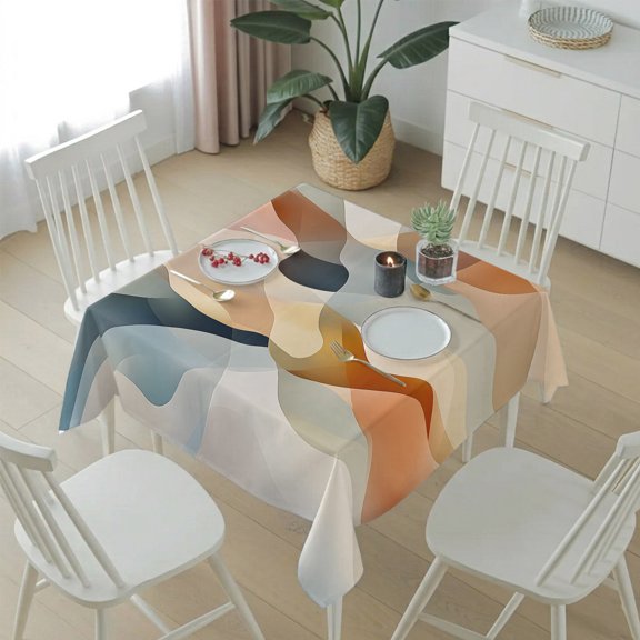 Retro Gradient Blue Brown Wave Table Cloth 54x54in, Waterproof Square Tablecloth Wipeable Tablecloths Abstract Water Ripple Table Covers for Dining Tables Party Indoor Outdoor