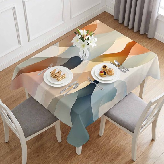 Retro Gradient Blue Brown Wave Table Cloth 60x84in, Waterproof Rectangle Tablecloth Wipeable Tablecloths Abstract Water Ripple Table Covers for Dining Tables Party Indoor Outdoor