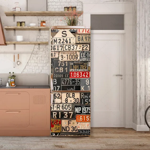 Retro Graffiti Fridge Door Mural Sticker Waterproof PVC Village Vintage Poster TelephDesign Refriger