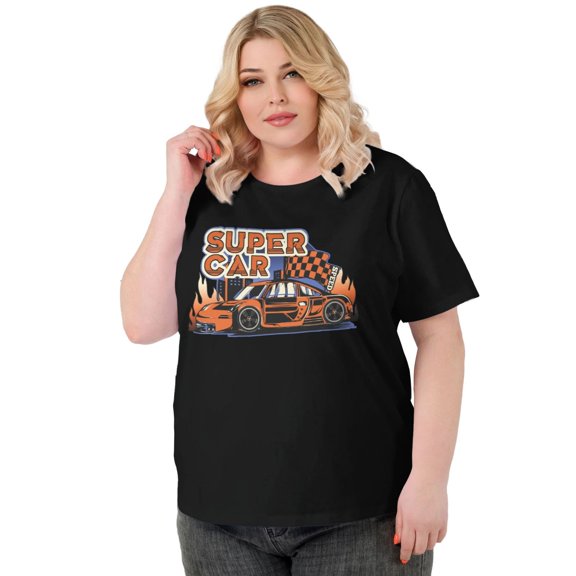 Retro Graffiti Racer Summer new products, plus-size women's wear, casual sportswear women's wear, cute T-shirts, round-neck printed T-shirts,Black XXL