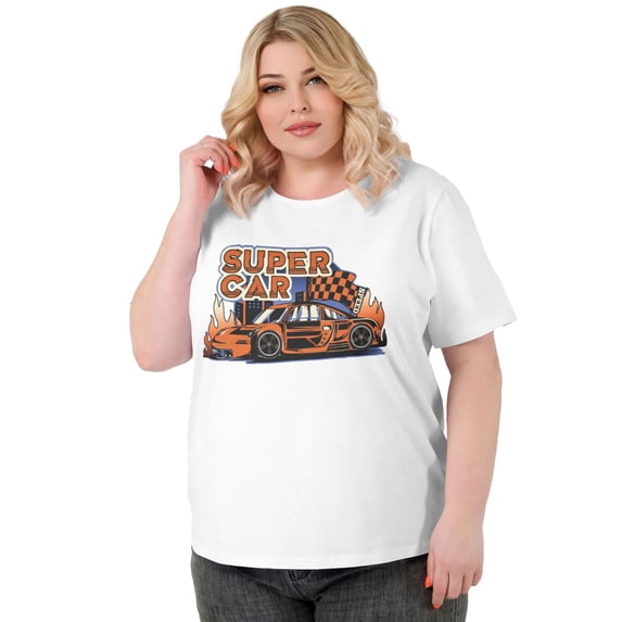 Retro Graffiti Racer Summer new products, plus-size women's wear, casual sportswear women's wear, cute T-shirts, round-neck printed T-shirts,White 6XL