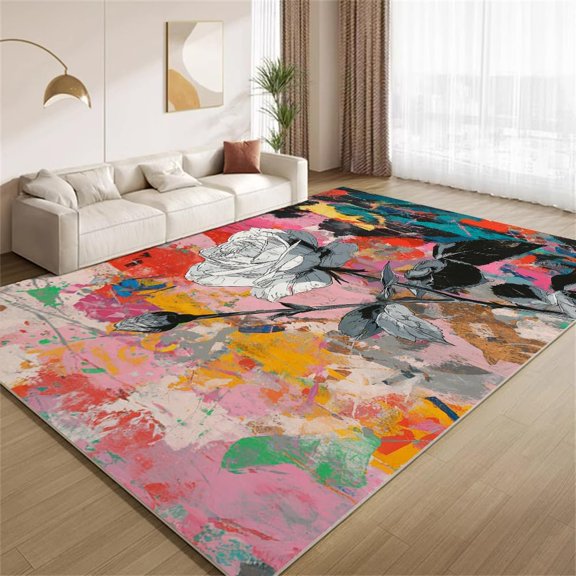 Retro Graffiti Rose Area Rugs, Painted Floral Carpet, Washable Non Slip Low Pile Soft Rug for Bedroom Living Room Decor Mat 2ftx3ft