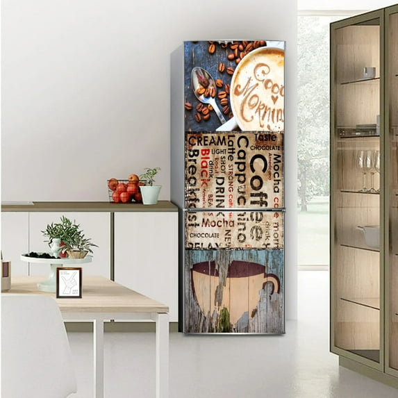 Retro Graffiti Style Fridge Wrap Mural Sticker Waterproof PVC Beertown Freezer Refrigerator Sticker 3D Wallpaper Peel and Stick