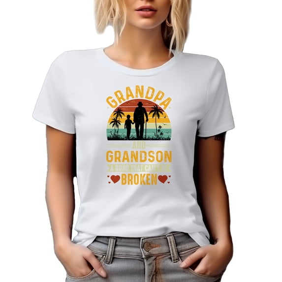 Retro Grandpa and Grandson, A Bond That Can't Be Broken, Grandfather, White T-Shirt, Small