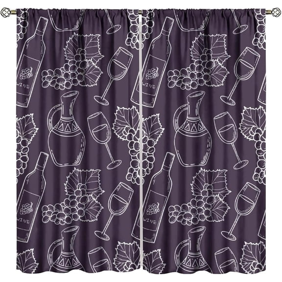 Retro Grape Wine Blackout Curtains, Vintage Wine Art Hand Painted Pattern Window Drapes, for Living Room Bedroom Kitchen 42" W X 63" L