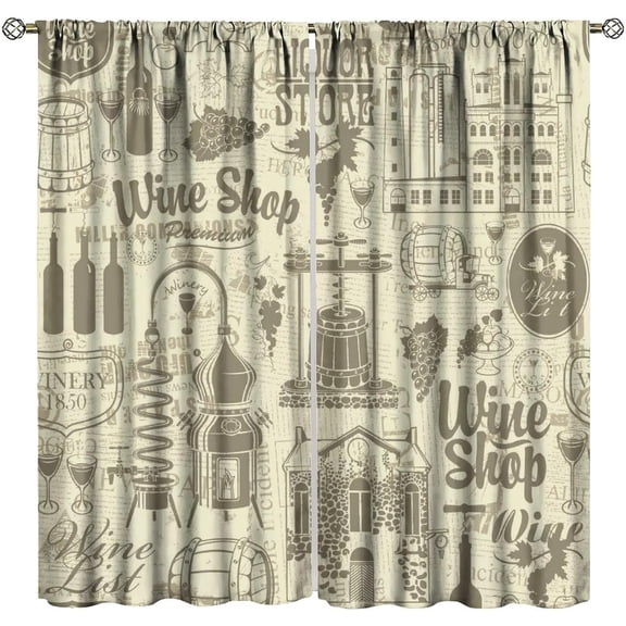 Retro Grape Wine Blackout Curtains, Watercolor Fruits Winery Vineyard Vintage Pattern Printed Window Drapes, for Living Room Bedroom Kitchen 42" W X 54" L