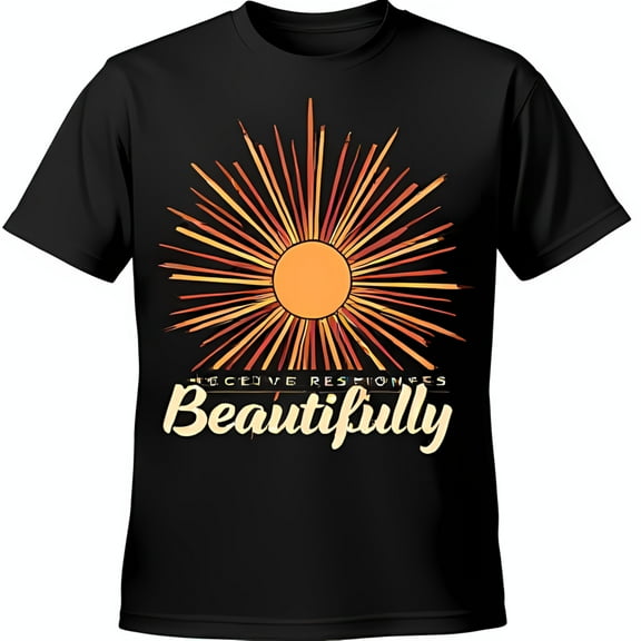 Retro Graphic Black T-Shirt 'Receive Responses' & 'Beautifully' Design