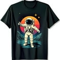 thumbnail image 1 of Retro Graphic Black T-Shirt Space Exploration Design with Moon and Sun, 1 of 5