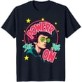 thumbnail image 1 of Retro Graphic Blue T-Shirt with Bold Woman in Sunglasses & 'POWER UP SET YOUR ON' Print, 1 of 5