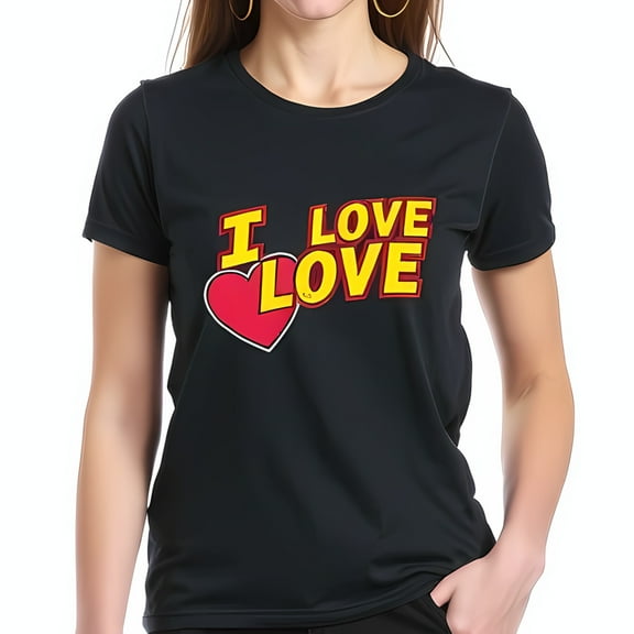 Retro Graphic Cotton Short Sleeve T-Shirt - " I LOVE LOVE " with Red Heart Design - Fun & Playful Casual Wear