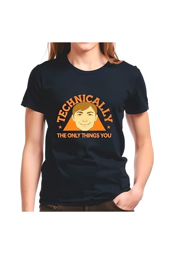 Retro Graphic Cotton Short Sleeve T-Shirt - Navy Blue with Stylized Young Man's Face & Bold " TECHNICALLY " Text