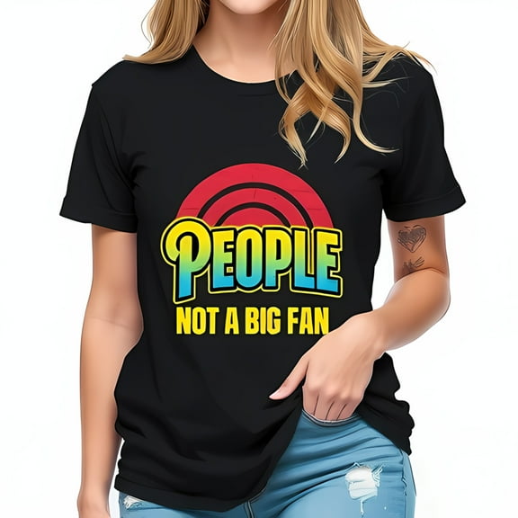 Retro Graphic Cotton Short Sleeve T-Shirt - " PEOPLE " with Rainbow & " NOT A BIG FAN " - Casual Introvert Style