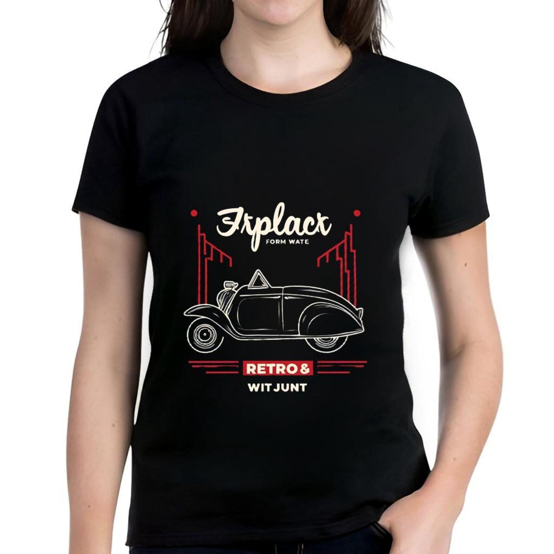Retro Graphic Cotton Short Sleeve T-Shirt for Women - Classic Car ...