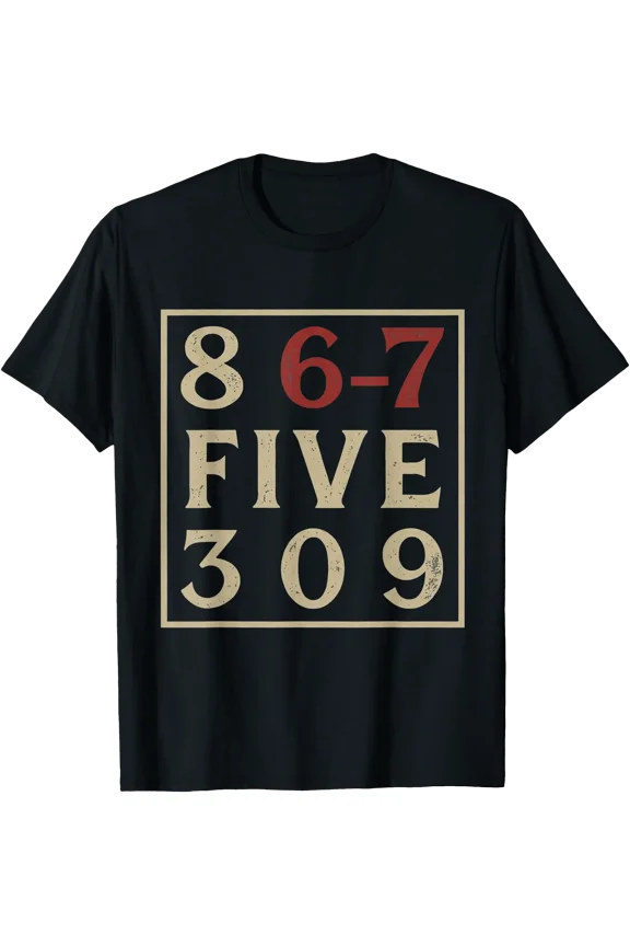 Retro Graphic Number T-Shirt for Gen X Music Fans - 8 6 7 Five 3 0 9 Design