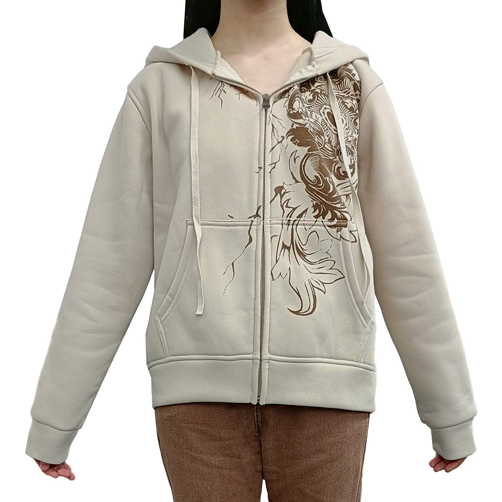 Retro Graphic Print Jackets Coats Y2K Fairycore Vintage Cute Zip Up Hooded  Chic Women Autumn Winter Loose Sweatshirts - Walmart.com