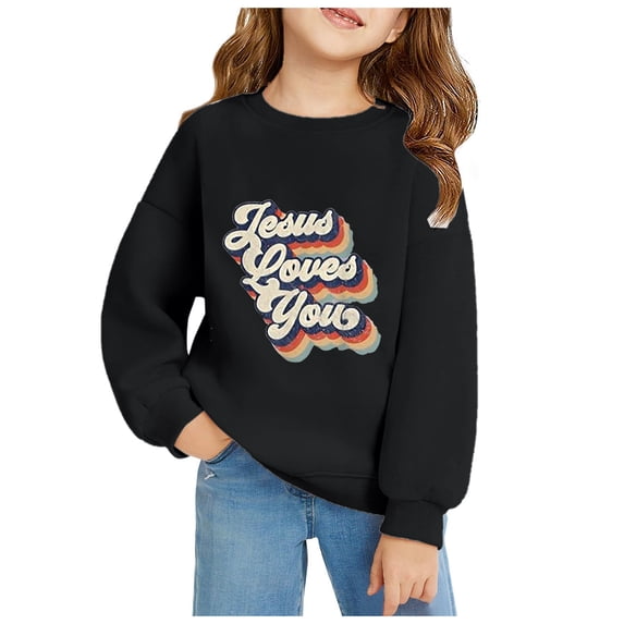 Retro Graphic Print Kids Sweatshirt | Warm Christmas Crewneck Pullover | Boys Girls Letter Design Top | Casual Holiday Winter Wear | Soft Lined(Black,3-4Years)